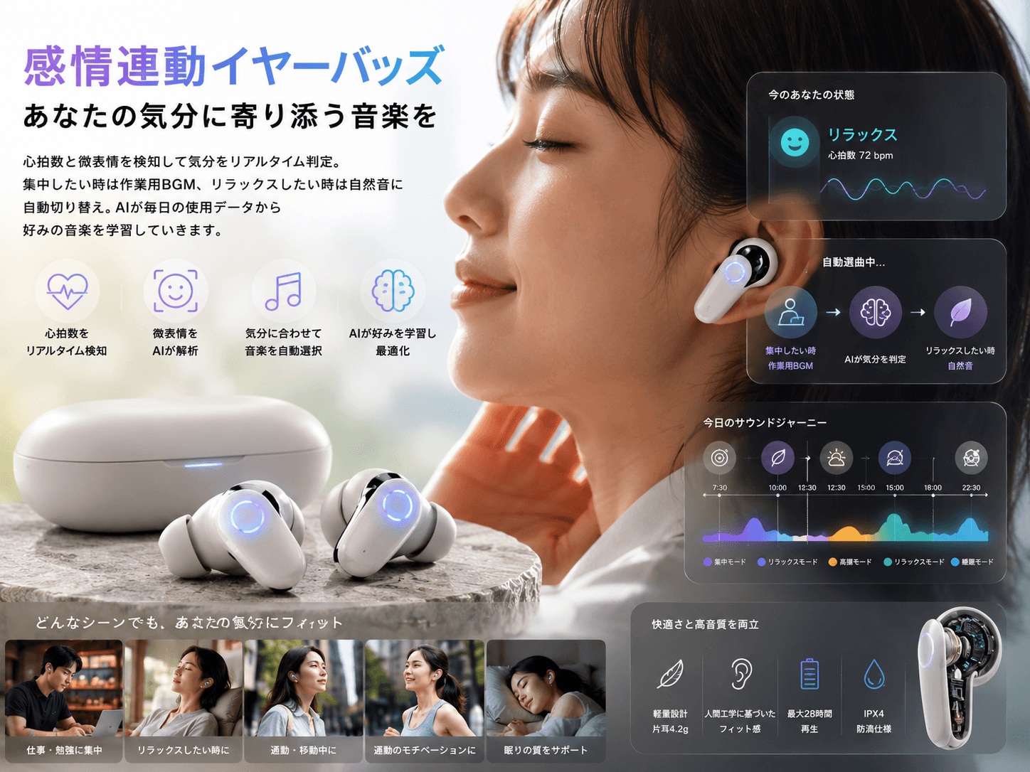 感情連動イヤーバッズ