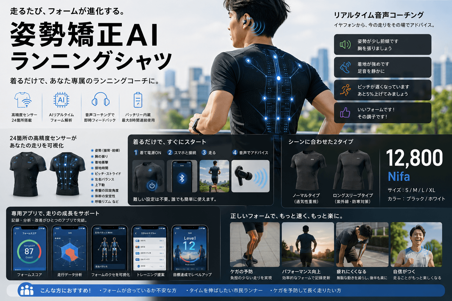 姿勢矯正AIランニングシャツ