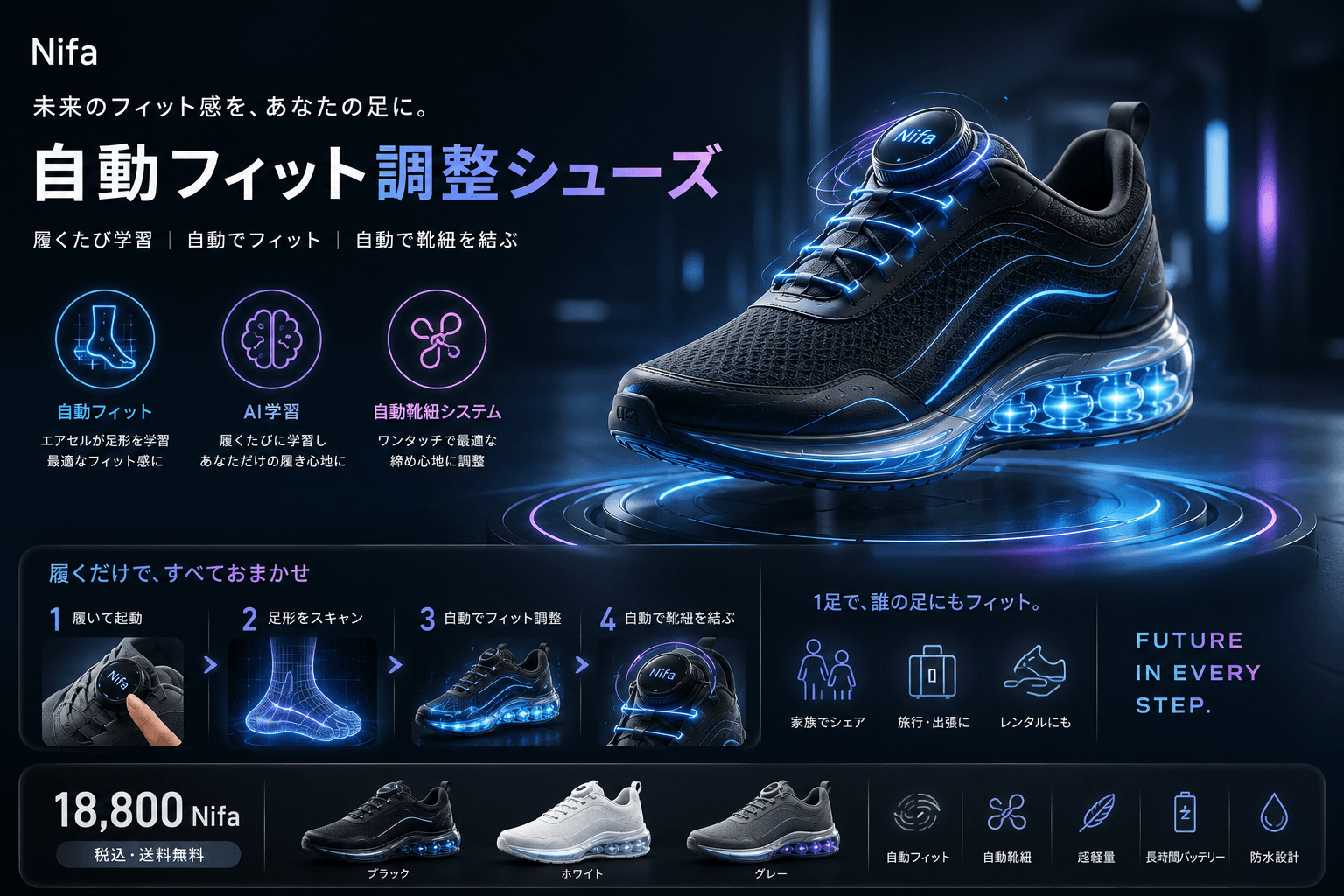 自動フィット調整シューズ