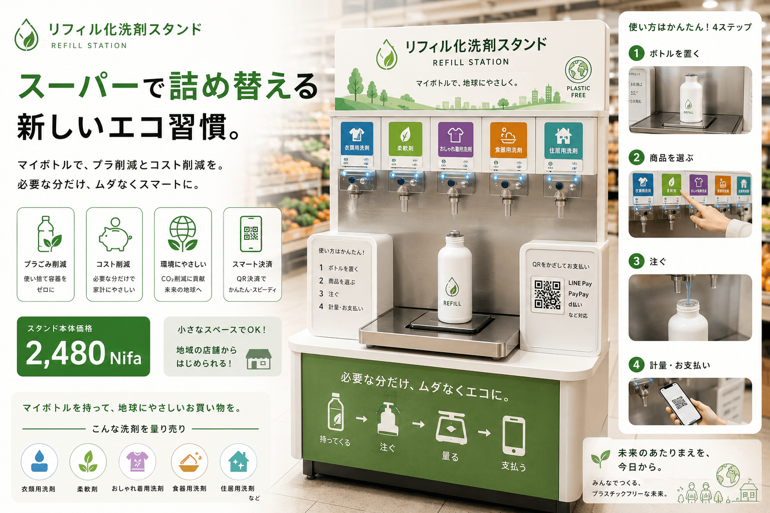 リフィル化洗剤スタンド