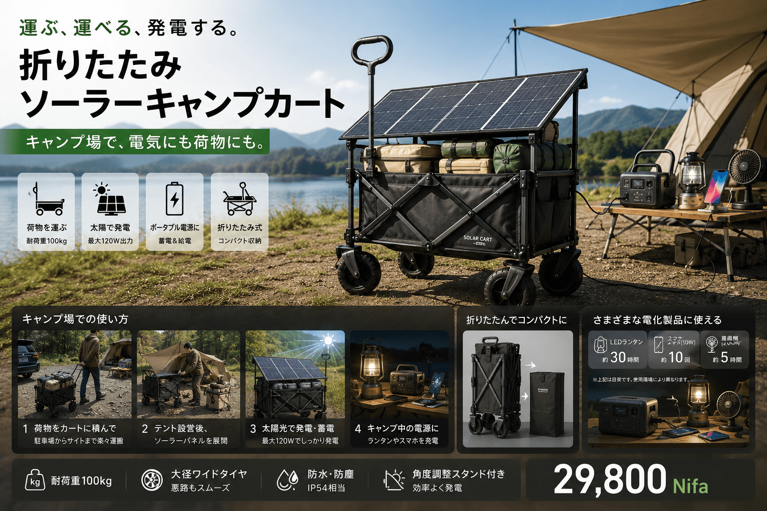 折りたたみソーラーキャンプカート