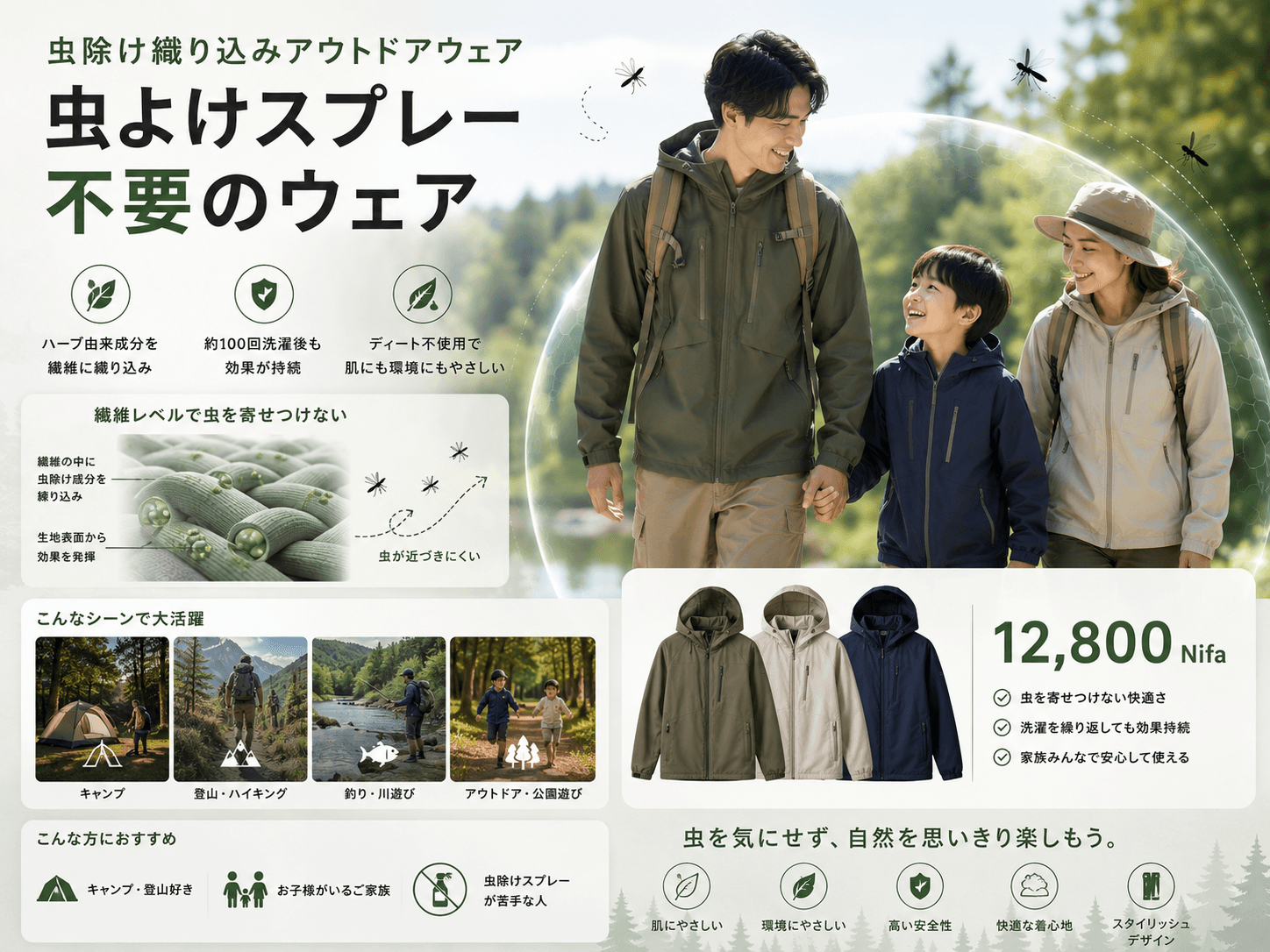 虫除け織り込みアウトドアウェア