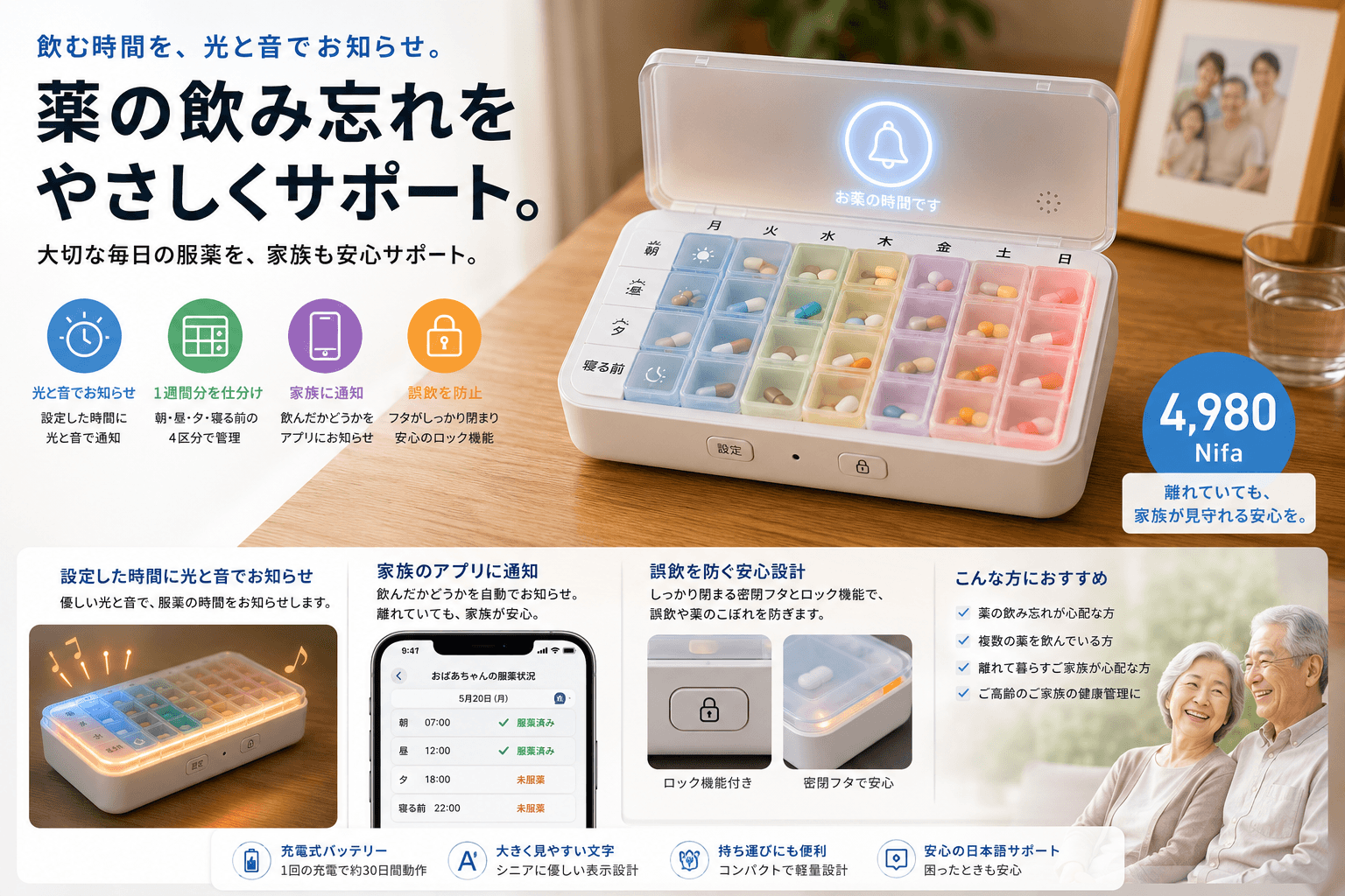 薬飲み忘れ通知ピルケース