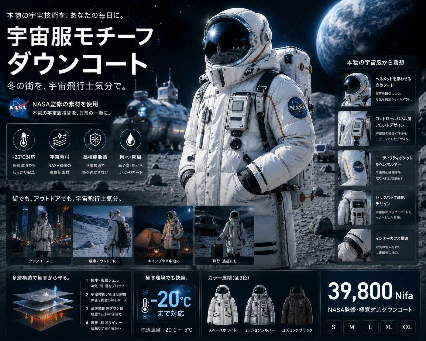 宇宙服モチーフダウンコート